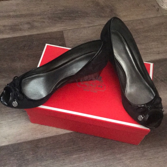 Coach Shoes - Coach Paola Black Peep Toe Wedges Size 9